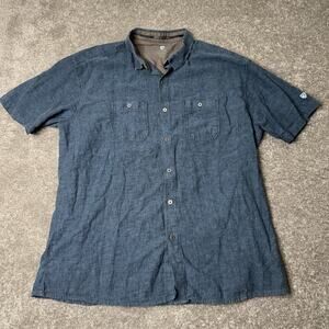 KUHL Shirt Skorpio Short Sleeve Button Up Mens XXL Linen‎ Blend Outdoor Blue